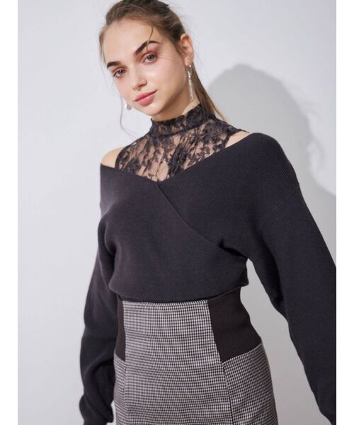 MERCURYDUO（マーキュリーデュオ）の「レースドッキングカシュクールコンパクトニット（ニット/セーター・レディース・ブラック/チャコールグレー/オフホワイト/ブルー/ピンク・FREE）」の17枚目の写真