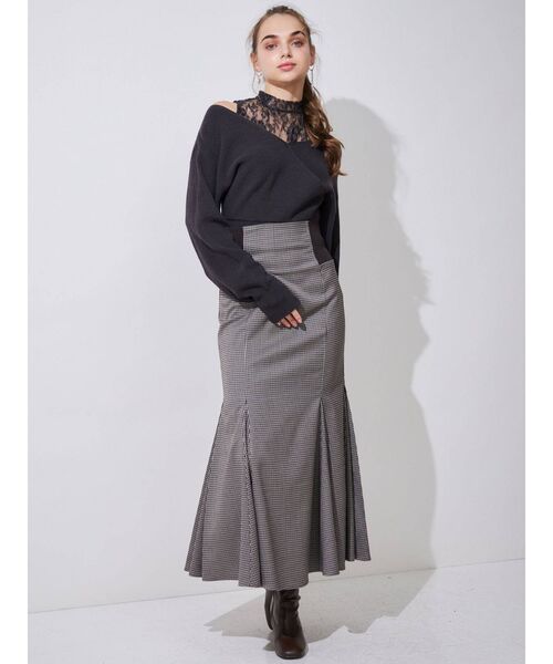 MERCURYDUO（マーキュリーデュオ）の「レースドッキングカシュクールコンパクトニット（ニット/セーター・レディース・ブラック/チャコールグレー/オフホワイト/ブルー/ピンク・FREE）」の18枚目の写真