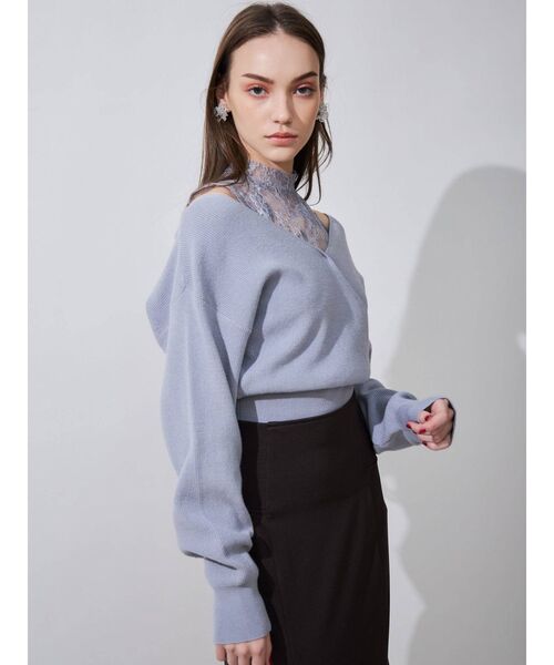 MERCURYDUO（マーキュリーデュオ）の「レースドッキングカシュクールコンパクトニット（ニット/セーター・レディース・ブラック/チャコールグレー/オフホワイト/ブルー/ピンク・FREE）」の20枚目の写真