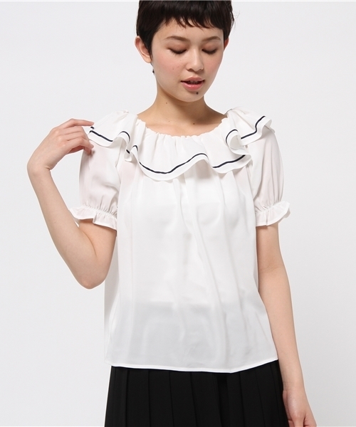 one after another NICE CLAUP(ワンアフターアナザーナイスクラップ)の「【ナイスクラップ】フリルライン入りセーラーブラウス(シャツ/ブラウス・レディース・オフホワイト/ネイビー・FREE)」の10枚目の写真