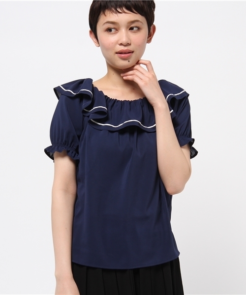 one after another NICE CLAUP(ワンアフターアナザーナイスクラップ)の「【ナイスクラップ】フリルライン入りセーラーブラウス(シャツ/ブラウス・レディース・オフホワイト/ネイビー・FREE)」の1枚目の写真