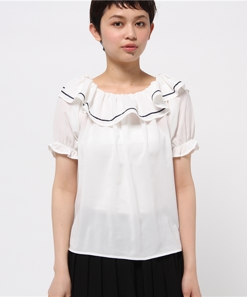 one after another NICE CLAUP(ワンアフターアナザーナイスクラップ)の「【ナイスクラップ】フリルライン入りセーラーブラウス(シャツ/ブラウス・レディース・オフホワイト/ネイビー・FREE)」の3枚目の写真