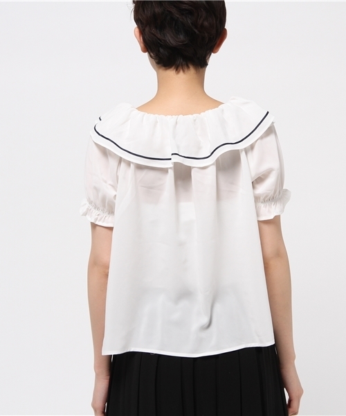 one after another NICE CLAUP(ワンアフターアナザーナイスクラップ)の「【ナイスクラップ】フリルライン入りセーラーブラウス(シャツ/ブラウス・レディース・オフホワイト/ネイビー・FREE)」の5枚目の写真