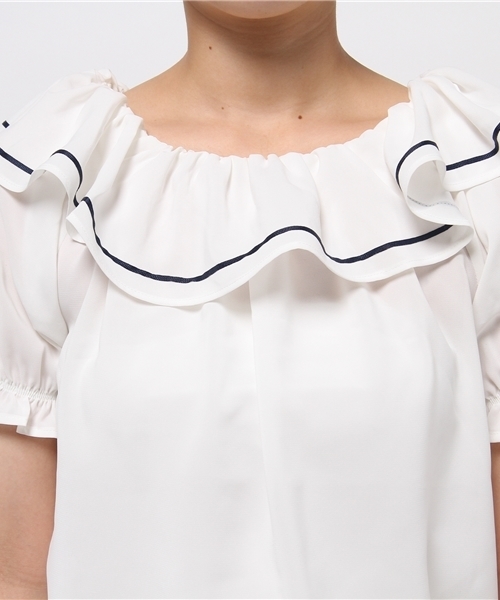 one after another NICE CLAUP(ワンアフターアナザーナイスクラップ)の「【ナイスクラップ】フリルライン入りセーラーブラウス(シャツ/ブラウス・レディース・オフホワイト/ネイビー・FREE)」の6枚目の写真