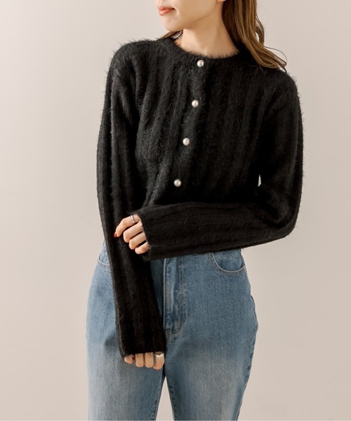 OLIVE des OLIVE（オリーブデオリーブ）の「パール釦フワかわニット（カーディガン/ボレロ・レディース・ブラック/ベージュ/ラベンダー/オフホワイト・FREE）」の13枚目の写真