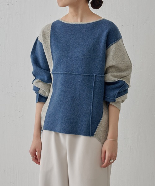 BEARDSLEY(ビアズリー)の「パッチワークニット:再販売シリーズ(ニット/セーター・レディース・ベージュ/ネイビー・FREE)」の11枚目の写真
