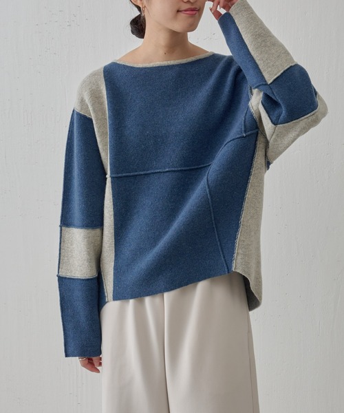 BEARDSLEY(ビアズリー)の「パッチワークニット:再販売シリーズ(ニット/セーター・レディース・ベージュ/ネイビー・FREE)」の13枚目の写真