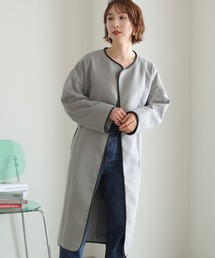 配色パイピングラップコート