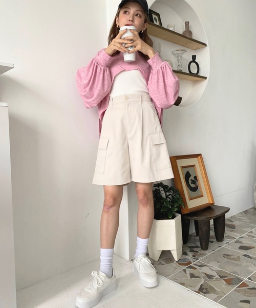 moment+（モーメントプラス）の「ショートカーゴパンツ（カーゴパンツ・レディース・ブラック/カーキ/アイボリー/ベージュ・M/L/S）」の8枚目の写真