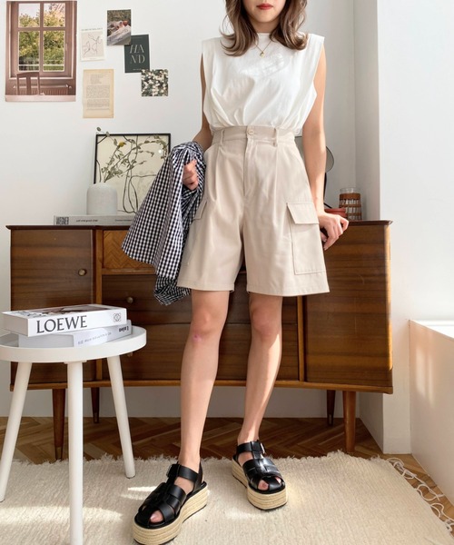 moment+（モーメントプラス）の「ショートカーゴパンツ（カーゴパンツ・レディース・ブラック/カーキ/アイボリー/ベージュ・M/L/S）」の15枚目の写真