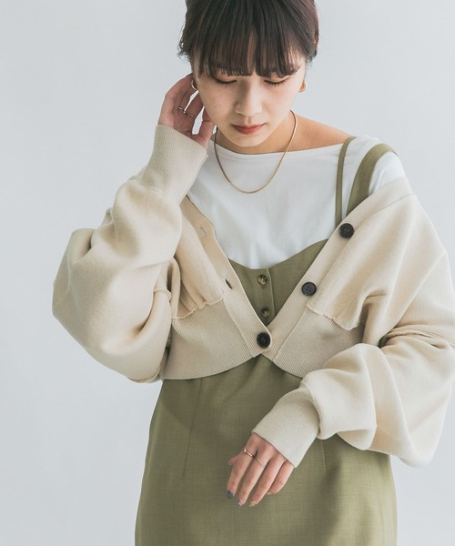 KBF（ケイビーエフ）の「ダブルフェイスショートニットカーディガン（カーディガン/ボレロ・レディース・ベージュ/ネイビー/グレー・ONE）」の6枚目の写真