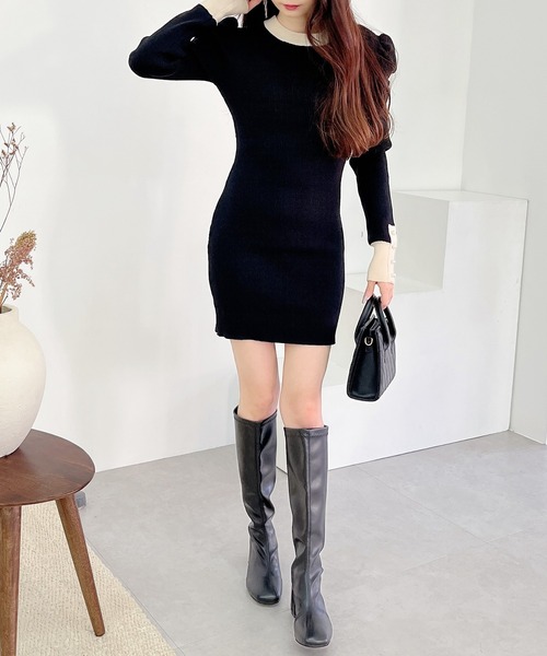 MIIA（ミーア）の「パワーショルダーパール袖ワンピース（ワンピース・レディース・ブラック/オフホワイト/ブルー/ピンク・FREE/FS）」の6枚目の写真