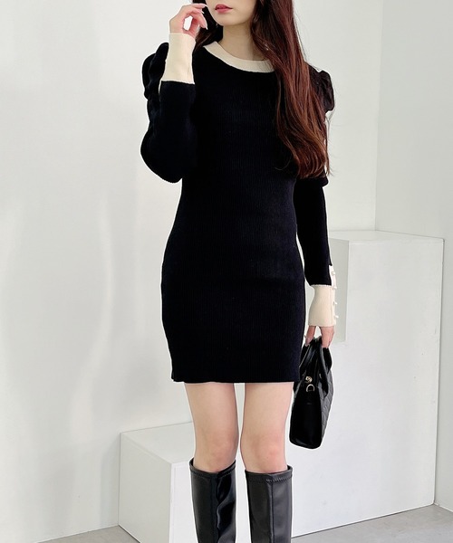 MIIA（ミーア）の「パワーショルダーパール袖ワンピース（ワンピース・レディース・ブラック/オフホワイト/ブルー/ピンク・FREE/FS）」の7枚目の写真