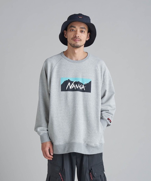NANGA（ナンガ）の「ECO HYBRID BOX LOGO  SWEATSHIRT/エコハイブリッドボックスロゴスウェットシャツ（スウェット・メンズ・ライトグレー/ホワイト/ブラック/オートミール/グレー×サックスブルー/ホワイト×ピンク・S/M/L/XL）」の5枚目の写真