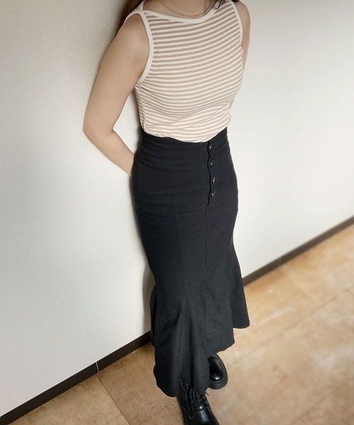 Reurie'（レウリィ）の「【ZOZO限定】ボートネックテレコリブボーダーノースリーブ / タンクトップ ノースリーブ ノースリ ブラック ベージュ ピンクベージュ（タンクトップ・レディース・ベージュ/ブラック/ピンクベージュ・FREE）」の22枚目の写真