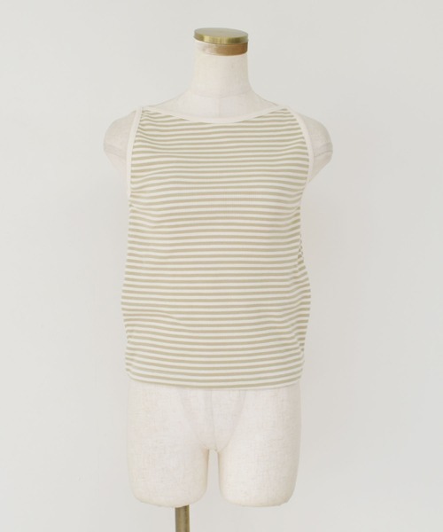 Reurie'（レウリィ）の「【ZOZO限定】ボートネックテレコリブボーダーノースリーブ / タンクトップ ノースリーブ ノースリ ブラック ベージュ ピンクベージュ（タンクトップ・レディース・ベージュ/ブラック/ピンクベージュ・FREE）」の18枚目の写真