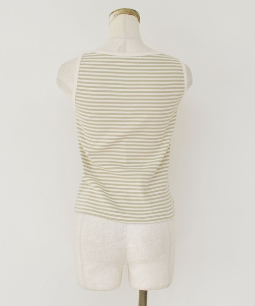 Reurie'（レウリィ）の「【ZOZO限定】ボートネックテレコリブボーダーノースリーブ / タンクトップ ノースリーブ ノースリ ブラック ベージュ ピンクベージュ（タンクトップ・レディース・ベージュ/ブラック/ピンクベージュ・FREE）」の15枚目の写真