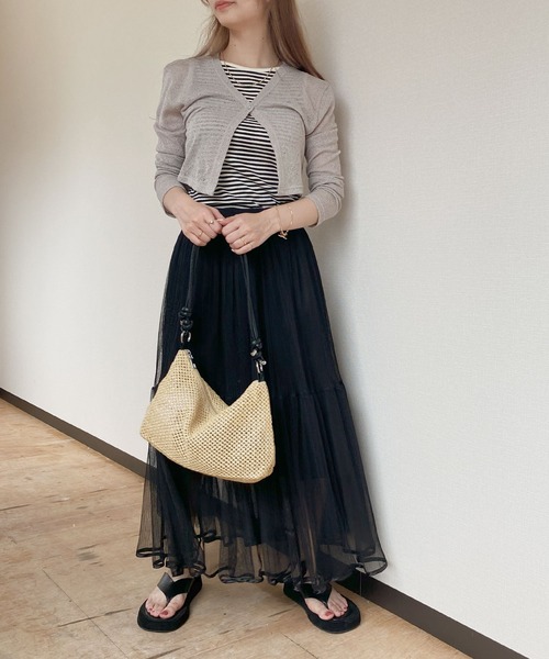 Reurie'（レウリィ）の「【ZOZO限定】ボートネックテレコリブボーダーノースリーブ / タンクトップ ノースリーブ ノースリ ブラック ベージュ ピンクベージュ（タンクトップ・レディース・ベージュ/ブラック/ピンクベージュ・FREE）」の6枚目の写真