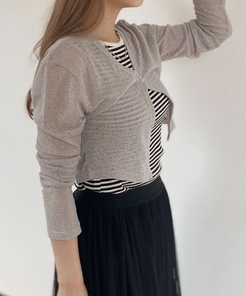 Reurie'（レウリィ）の「【ZOZO限定】ボートネックテレコリブボーダーノースリーブ / タンクトップ ノースリーブ ノースリ ブラック ベージュ ピンクベージュ（タンクトップ・レディース・ベージュ/ブラック/ピンクベージュ・FREE）」の9枚目の写真