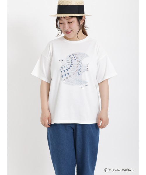 Samansa Mos2（サマンサ モスモス）の「【miyuki matsuo × SamansaMos2】半袖Tシャツ（Tシャツ/カットソー・レディース・ベージュ/チャコール/グリーン/オフホワイト・ﾌﾘ-）」の2枚目の写真