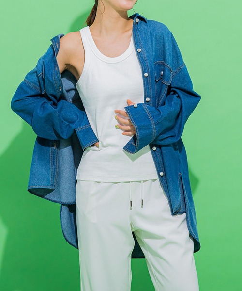 VICKY（ビッキー）の「【華奢見えさせる】ストレッチリブタンクトップ《洗濯機で洗える》（タンクトップ・レディース・オレンジ/ブルー/ホワイト/ブラック/グレー・M）」の19枚目の写真