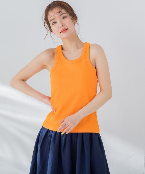 VICKY（ビッキー）の「【華奢見えさせる】ストレッチリブタンクトップ《洗濯機で洗える》（タンクトップ・レディース・オレンジ/ブルー/ホワイト/ブラック/グレー・M）」の9枚目の写真