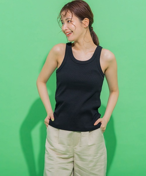 VICKY（ビッキー）の「【華奢見えさせる】ストレッチリブタンクトップ《洗濯機で洗える》（タンクトップ・レディース・オレンジ/ブルー/ホワイト/ブラック/グレー・M）」の16枚目の写真