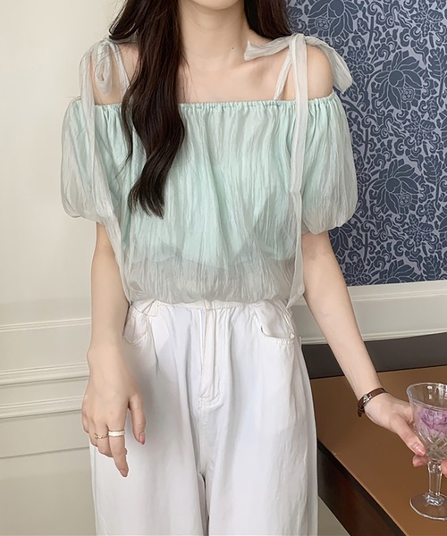 セットアップ ブラウス オフショルダー シフォン シアー感 S/4XL セットアップ ブラウス オフショルダー シフォン シアー感 S/4XL
