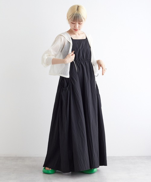 新品タグ付試着のみ♡かぐれ ピンタックキャミワンピース BLACK w closet（ダブルクローゼット）の「【前後2WAY】ビッグギャザー