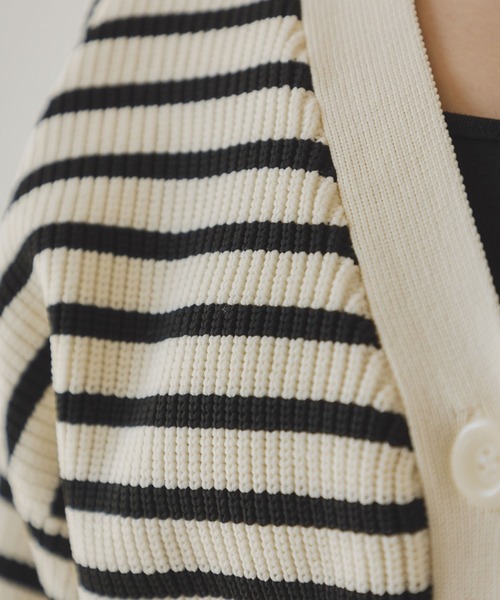 rectangle（レクタングル）の「ボーダーニットカーディガン（カーディガン/ボレロ・レディース・ホワイト・FREE）」の4枚目の写真