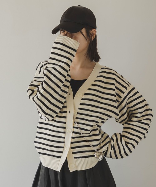 rectangle（レクタングル）の「ボーダーニットカーディガン（カーディガン/ボレロ・レディース・ホワイト・FREE）」の9枚目の写真