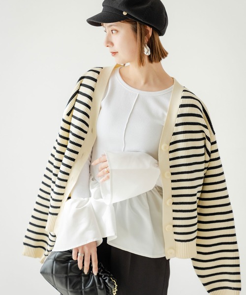 rectangle（レクタングル）の「ボーダーニットカーディガン（カーディガン/ボレロ・レディース・ホワイト・FREE）」の18枚目の写真