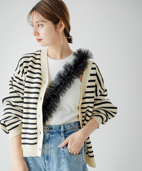 rectangle（レクタングル）の「ボーダーニットカーディガン（カーディガン/ボレロ・レディース・ホワイト・FREE）」の15枚目の写真