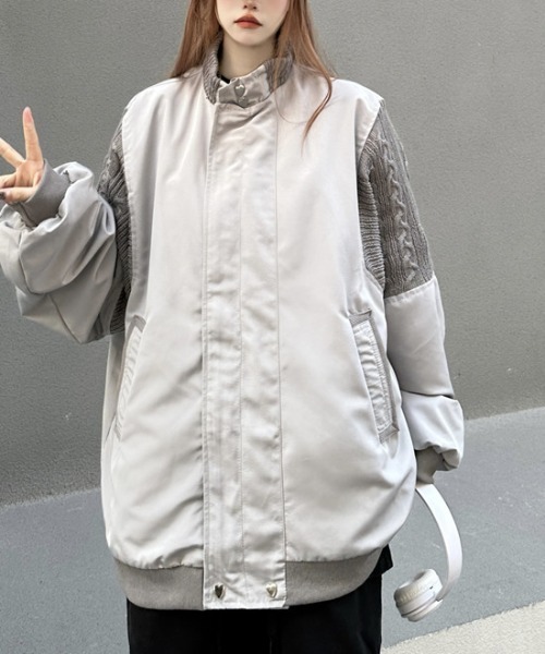 N.s(エヌドットエス)の「異素材ドッキングオーバーサイズジャケット(ブルゾン・レディース・グレー・M/L)」の10枚目の写真