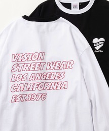 【VISION STREET WEAR/ヴィジョンストリートウェア】ワンポイント サガラ刺繍ワッペン&バックブランドロゴ リンガーデザイン ロングスリーブTシャツ/ロンT