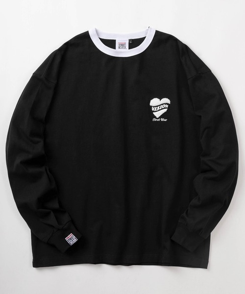 VISION STREET WEAR(ヴィジョンストリートウェア)の「【VISION STREET WEAR/ヴィジョンストリートウェア】ワンポイント サガラ刺繍ワッペン&バックブランドロゴ リンガーデザイン ロングスリーブTシャツ/ロンT(Tシャツ/カットソー・メンズ・ブラック×ホワイト/ホワイト×レッド/ホワイト×ブラック・L/XL/M)」の4枚目の写真