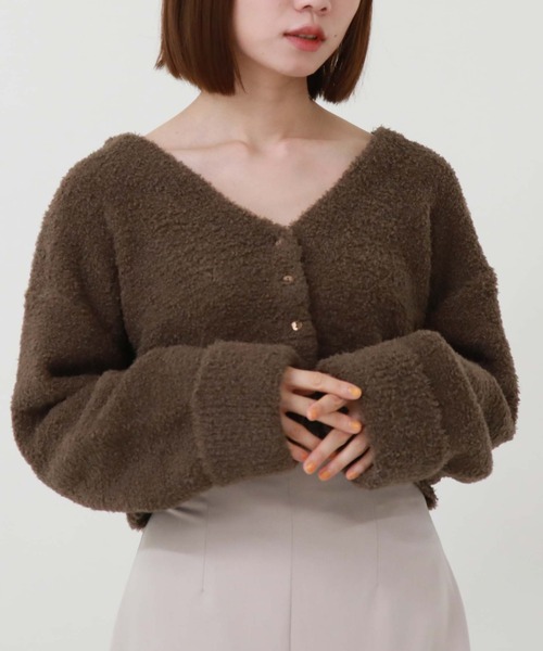 archives(アルシーヴ)の「テディベアニットショートカーディガン(カーディガン/ボレロ・レディース・ブルー/グリーン/アイボリー/モカ・MEDIUM)」の2枚目の写真