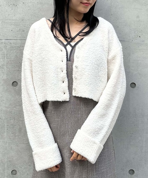 archives(アルシーヴ)の「テディベアニットショートカーディガン(カーディガン/ボレロ・レディース・ブルー/グリーン/アイボリー/モカ・MEDIUM)」の7枚目の写真