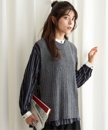 ウール混サイドリボンケーブルベスト