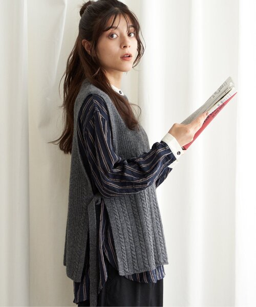 LBC（エルビーシー）の「ウール混サイドリボンケーブルベスト（ニット/セーター・レディース・ライトピンク/チャコールグレー/ライトグレー/グリーン・M）」の12枚目の写真