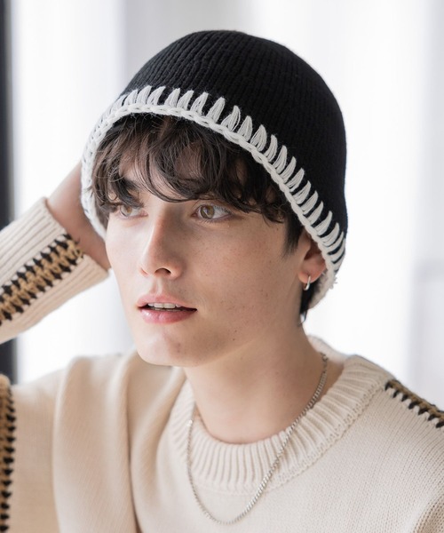 RAGEBLUE(レイジブルー)の「ハンドステッチ/ニットバケットハット(ハット・メンズ・ブラック/グレー・FREE)」の1枚目の写真