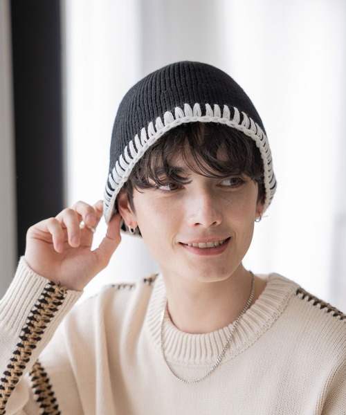 RAGEBLUE(レイジブルー)の「ハンドステッチ/ニットバケットハット(ハット・メンズ・ブラック/グレー・FREE)」の8枚目の写真