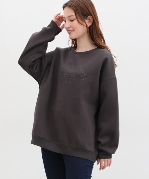 Honeys（ハニーズ）の「暖裏起毛ロゴ刺繍ビッグスウェットトレーナー（スウェット・レディース・スモークピンク/スミクロ/オートミール/アイボリー/ネイビー/杢グレー・S/M/L）」の19枚目の写真