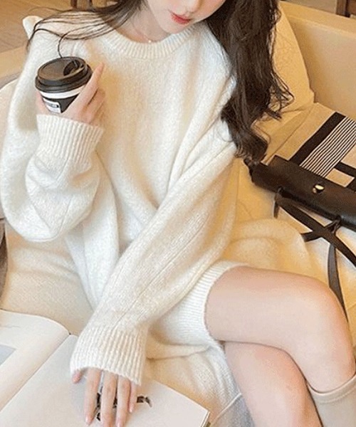 Pittok(ピットク)の「クルーネックニットトップス(ニット/セーター・レディース・ピンク/ホワイト・M)」の3枚目の写真
