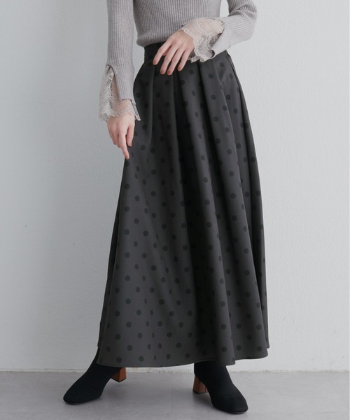再値下げ　ドット　スカート　チャコール　エーカ　ナチュラン natural couture（ナチュラルクチュール）の「ドットボリューム
