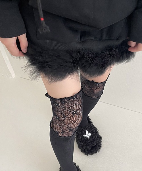 c.u.l（シーユーエル）の「レースデザイン ハイソックス cula755（ソックス/靴下・レディース・ブラック/ホワイト・FREE）」の6枚目の写真