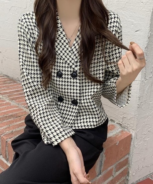 セール】千鳥格子柄 ショートジャケット（テーラードジャケット