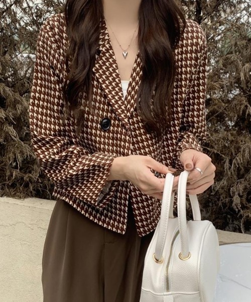 セール】千鳥格子柄 ショートジャケット（テーラードジャケット