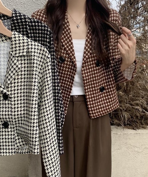 セール】千鳥格子柄 ショートジャケット（テーラードジャケット