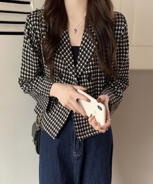 セール】千鳥格子柄 ショートジャケット（テーラードジャケット